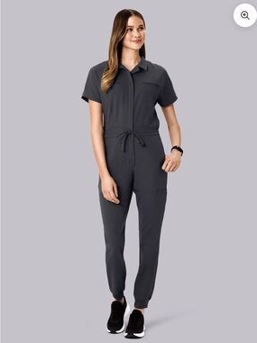 Mandala Scrub Jumpsuit Pewter Gray One Piece Medical Uniform Stretch Utility